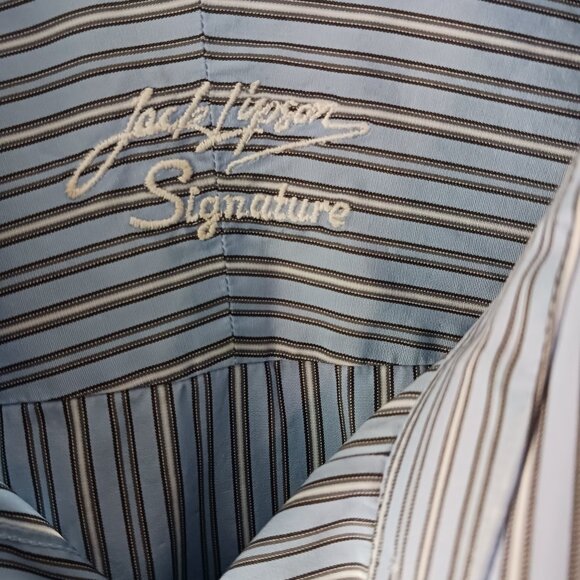 Jack Lipson Signature Men's Striped 17.5 Tall Long Sleeve Shirt Pocket Blue - Picture 4 of 8